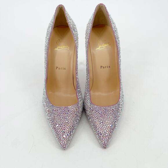 Christian Louboutin Kate Strass Pink Suede Crystal Pointed Toe Heels EU 38.5 - Picture 5 of 10